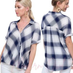 Semi-Sheer Plaid Top w/ Asymmetrical Buttons ➕MORE